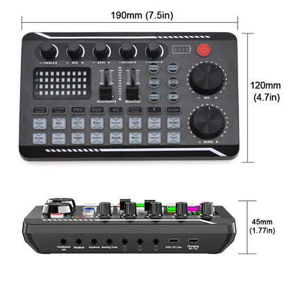 Professional Live Sound Card and Audio Interface with DJ Mixer Effects, Voice Changer, and Bluetooth Compatibility for Streaming and Vocal Performance