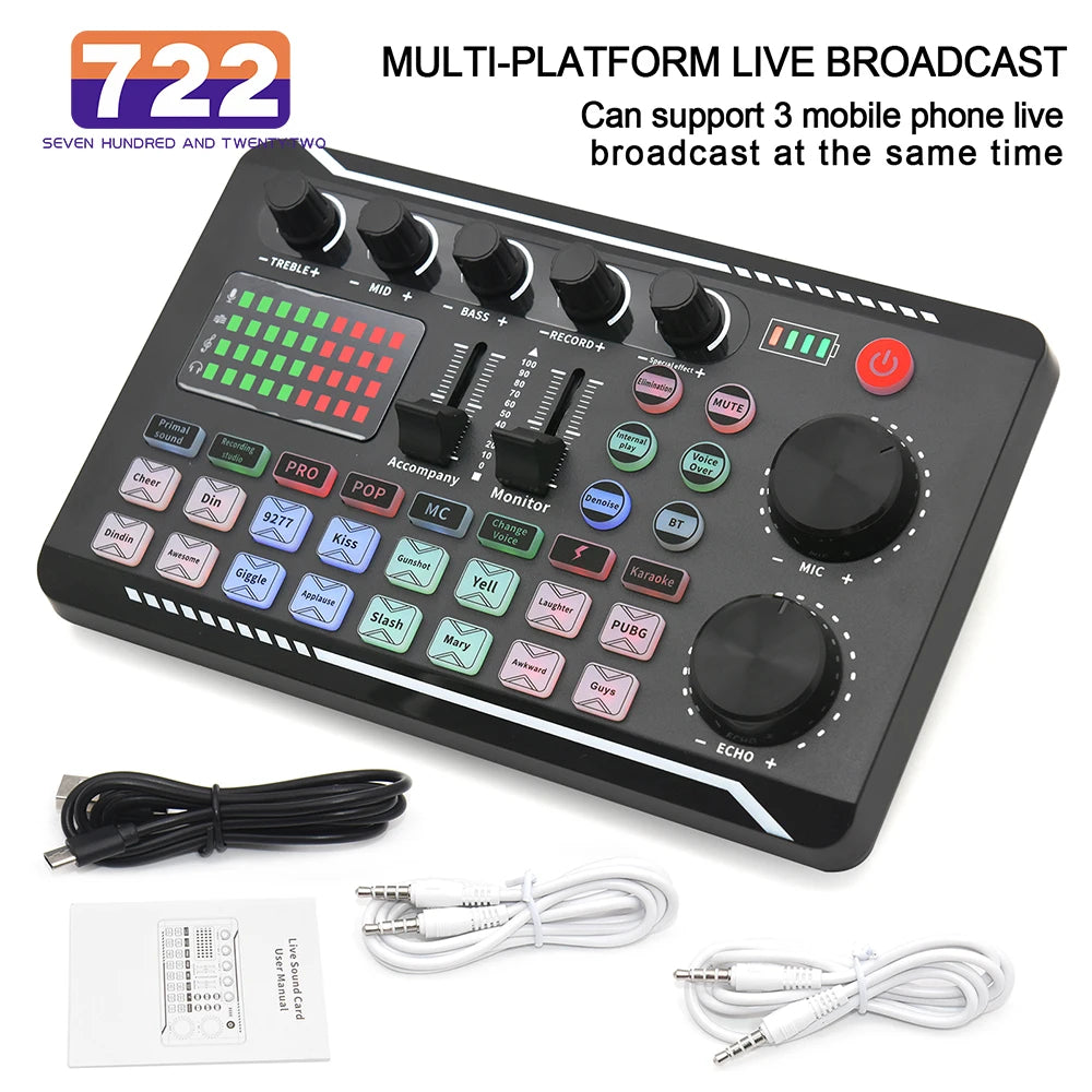 Professional Live Sound Card and Audio Interface with DJ Mixer Effects, Voice Changer, and Bluetooth Compatibility for Streaming and Vocal Performance