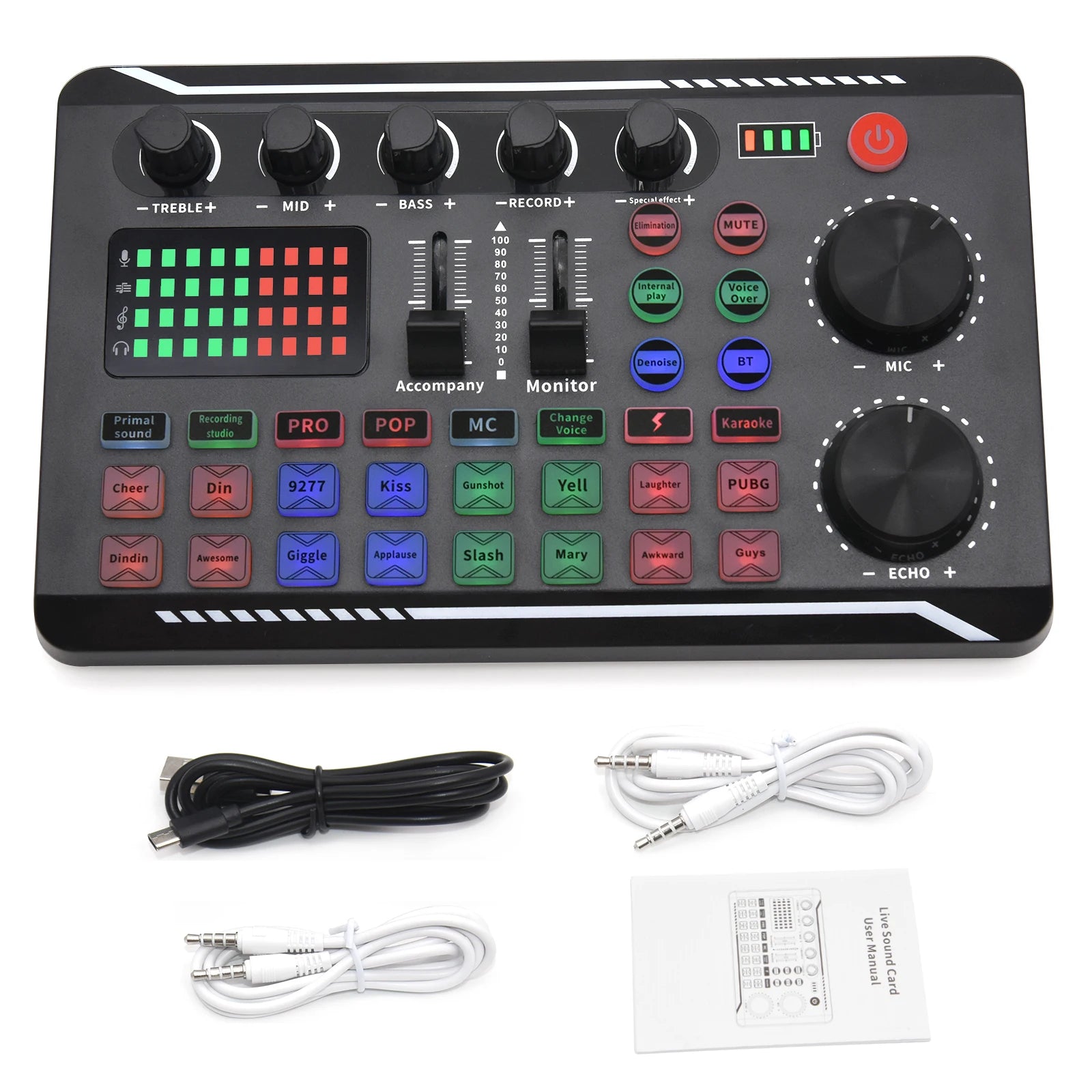 Professional Live Sound Card and Audio Interface with DJ Mixer Effects, Voice Changer, and Bluetooth Compatibility for Streaming and Vocal Performance